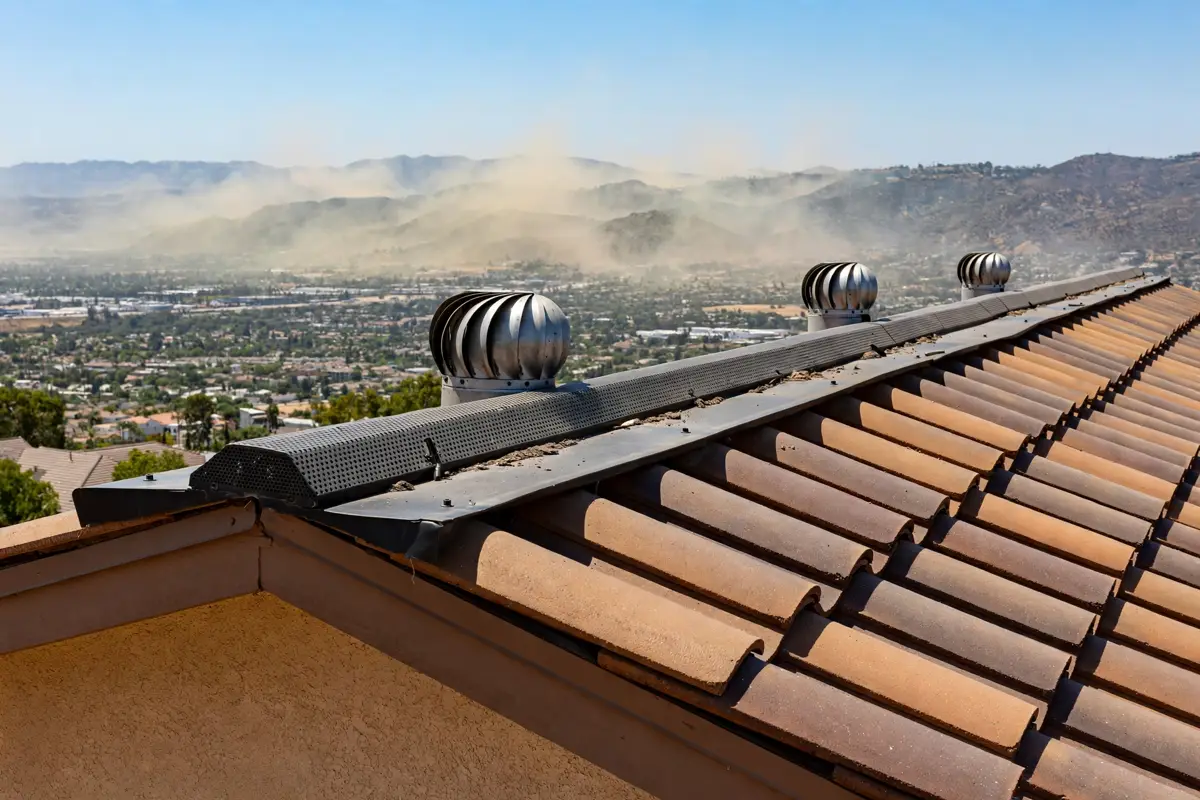 Ridge vent on a tile roof in West Hills, California