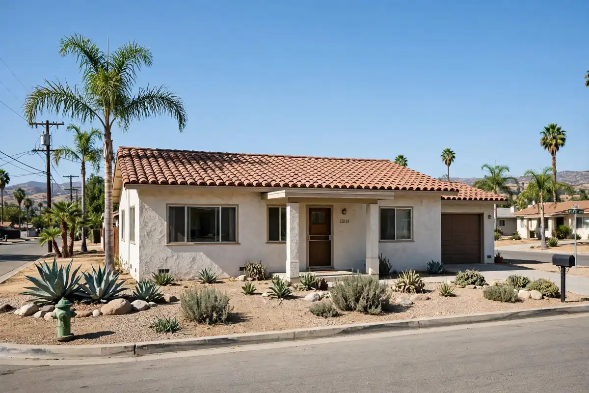 Tile roof on a stucco home in West Hills, California